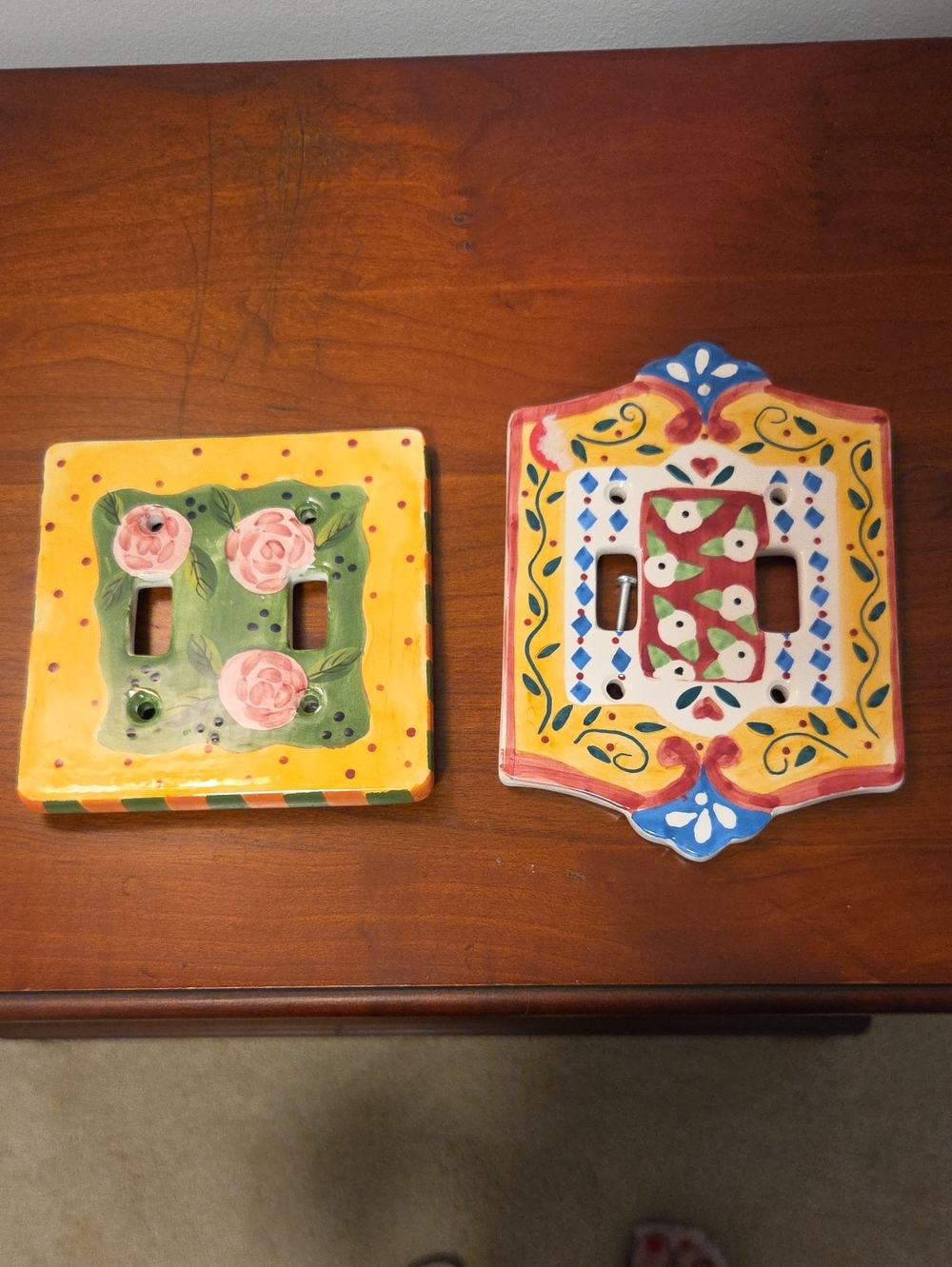 Hand-Painted Ceramic Yellow Floral Double Toggle Wall Plate Cover